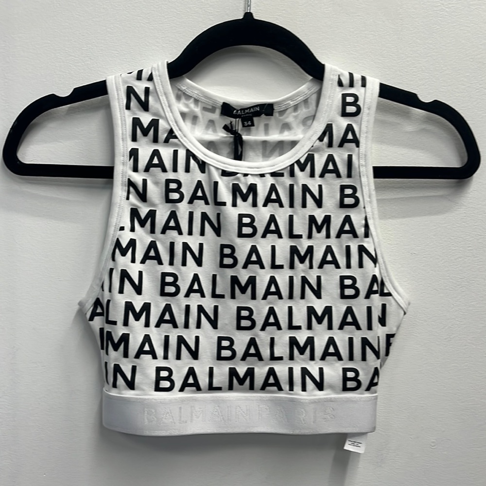 Balmain sports bra top monogram print size 34 NWT